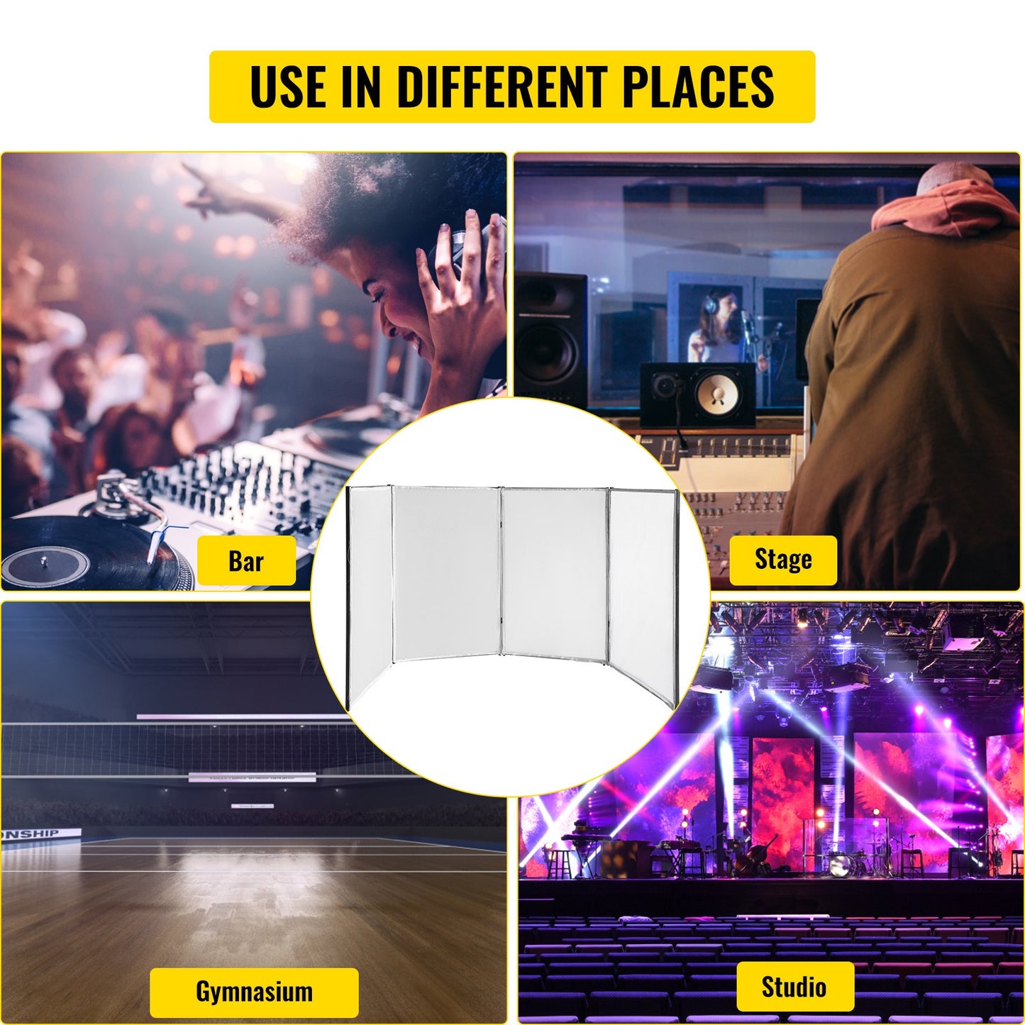 DJ Facade Booth Portable 3.6FT Height DJ Event Facade Lightweight Metal Frame DJ Booth Cover 4 Detachable Polyester Sections Foldable Screen for DJ with Travel Bag DJ Front Board White and Black