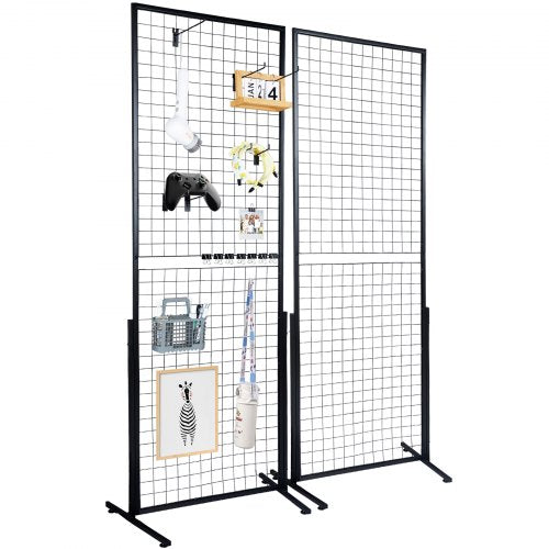 2' x 5.6' Grid Wall Panels Tower, 2 Packs Wire Gridwall Display Racks with T-Base Floorstanding, Double Side Gridwall Panels for Art Craft Shows, Retail Display with Extra Clips and Hooks