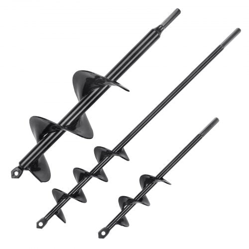 Auger Drill Bits for Planting Set of 3, φ1.6x8.6in, φ2x15in, φ2.8x12in, Garden Auger Drill Bit, Spiral Drill Bit for Post Hole Digger, Bulbs Planting & Holes Digging, for 3/8" Hex Drive Drill