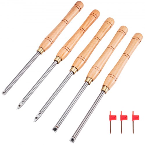 Wood Turning Tools for Lathe 5 PCS Set, Carbide Lathe Tools with Diamond Shape, Round, Square Cutters, Turning Lathe Chisels with Comfortable Grip Handles Lathe Tools for Craft DIY Hobbyists