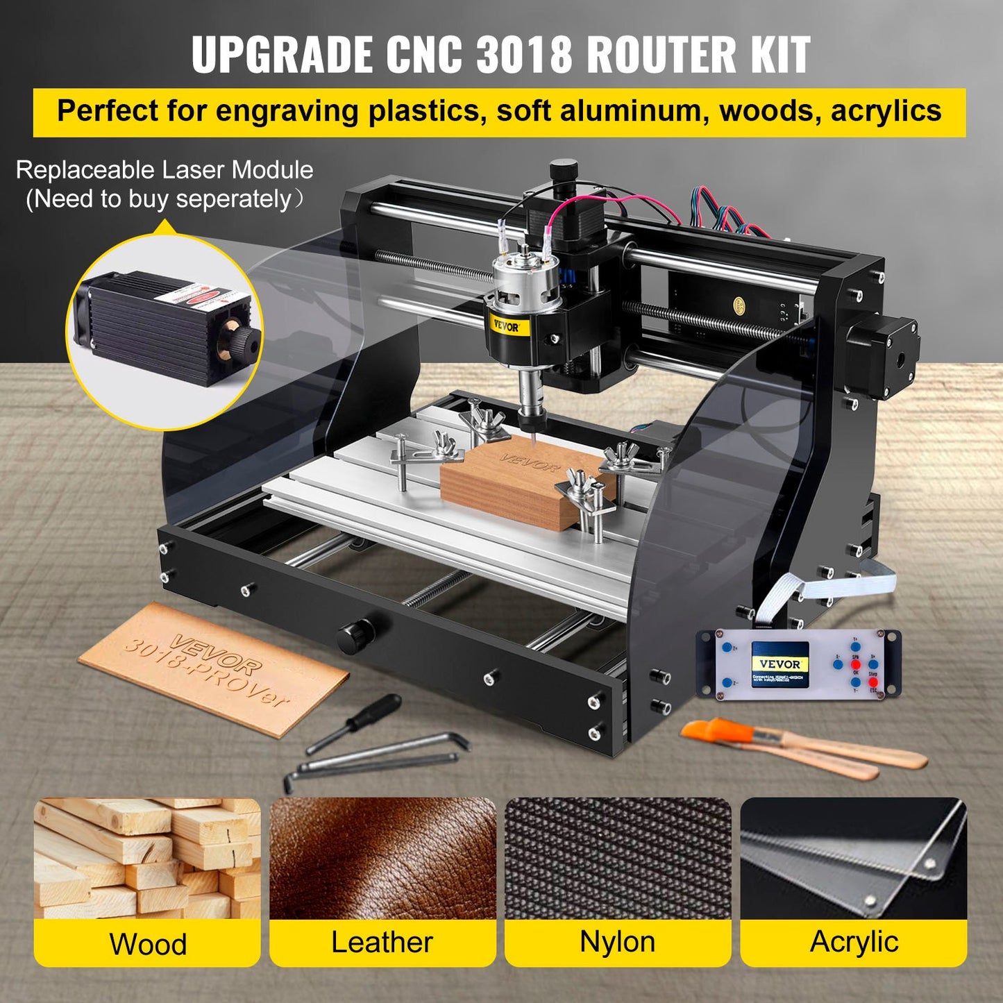 CNC 3018 Pro CNC 3018 300×180×45mm CNC Machine GRBL Control Mini Laser Engraver with Offline Controller 3 Axis laser engraving machine for Carving Milling Plastic Acrylic PVC