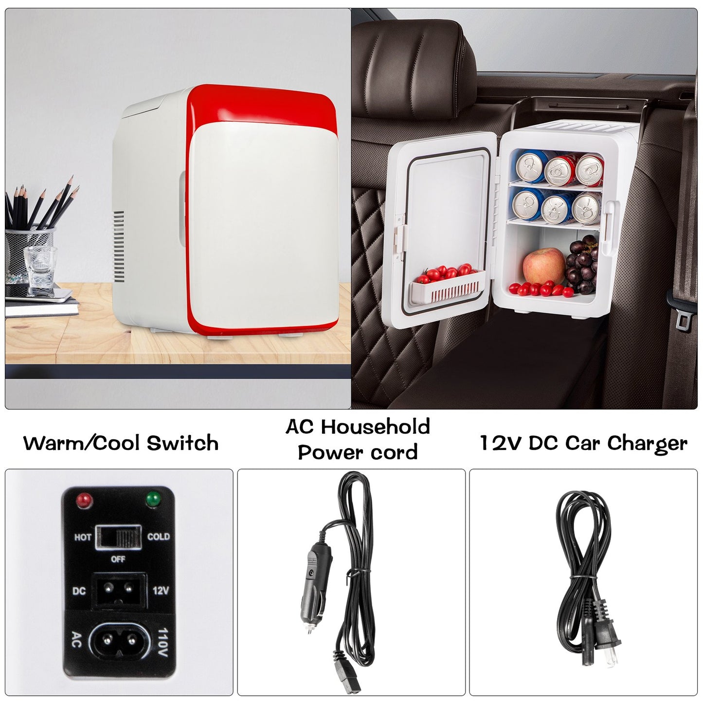 Mini Fridge, 10 Liter Portable Cooler Warmer, AC/DC Skincare Fridge, Stylish Look Compact Refrigerator, Lightweight Beauty Fridge, for Bedroom Office Car Boat Dorm Cosmetic Medicine in Red