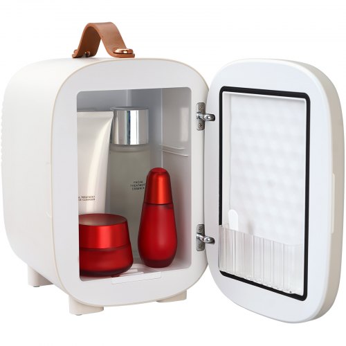 Mini Fridge, 4L/6 Cans Compact Personal Fridge, AC/DC Portable Thermoelectric Cooler and Warmer Refrigerators, Skincare Fridge for Beverage, Snacks, Home, Office and Car, CE Listed (White)