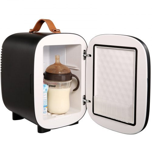 Mini Fridge, 4L/6 Cans Compact Personal Fridge, AC/DC Portable Thermoelectric Cooler and Warmer Refrigerators, Skincare Fridge for Beverage, Snacks, Home, Office and Car, CE Listed (Black)