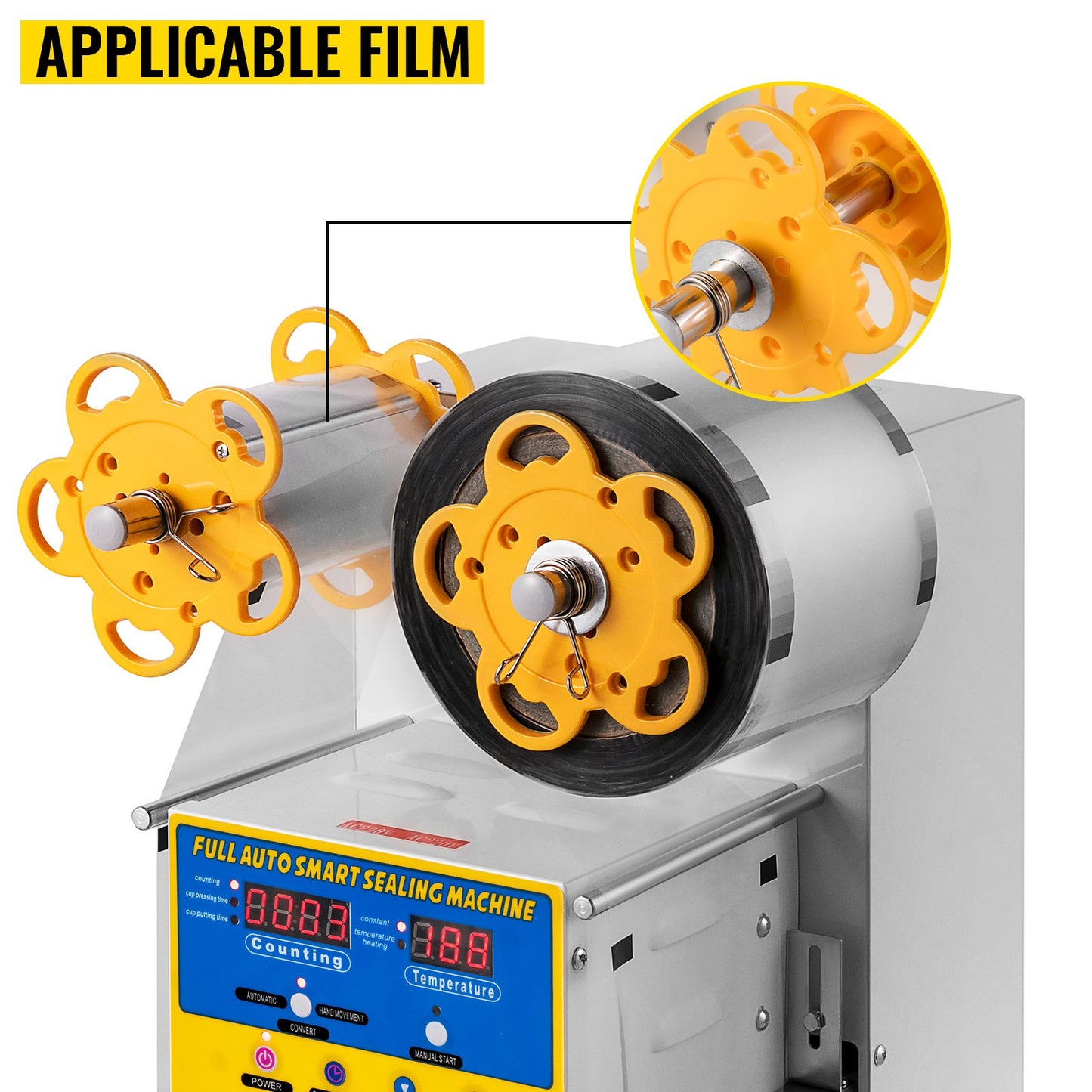 Automatic Cup Sealing Machine 90/95 mm Cup Diameter Boba Cup Sealer 450W Bubble Tea Cup Sealer Machine 1-20 cm Cup Height Boba Tea Cup Sealing Machine 400-600cup/h Bubble Tea Sealing Machine