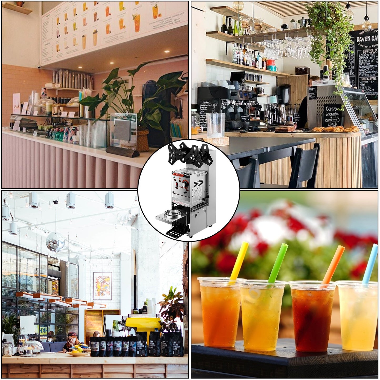 Semi-automatic Cup Sealing Machine, 300-500 Cup/h Tea Cup Sealer Machine, Silver Boba Cup Sealer Machine, 90/95mm Cup Diameter Boba Cup Sealing Machine with Control Panel for Bubble Milk Tea