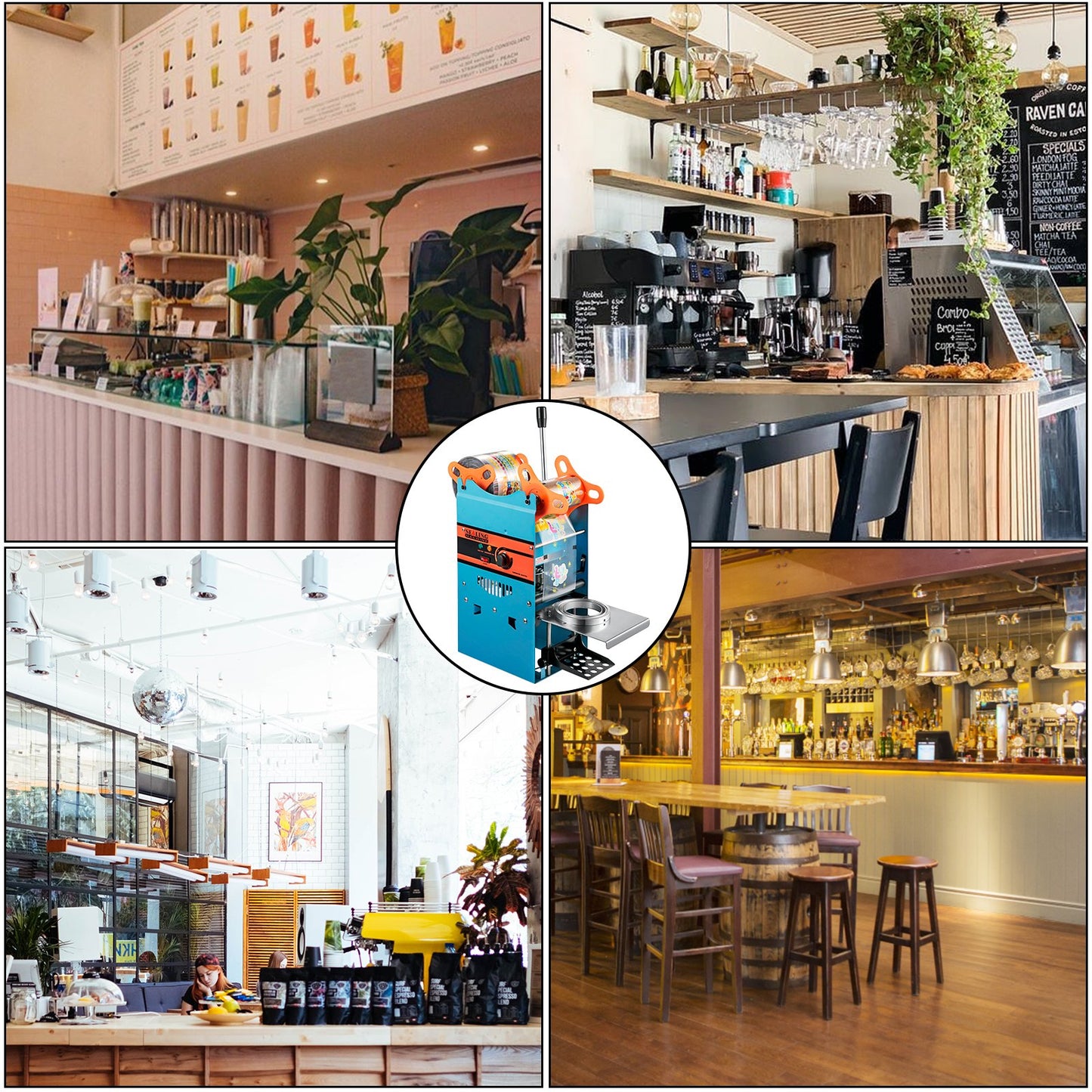 Manual Tea Cup Sealer Machine, 300-500 Cup/h Manual Boba Tea Sealer Machine, Blue Boba Tea Sealing Machine, 90/95mm Cup Diameter Cup Sealing Machine with Heating Technology for Bubble Milk Tea