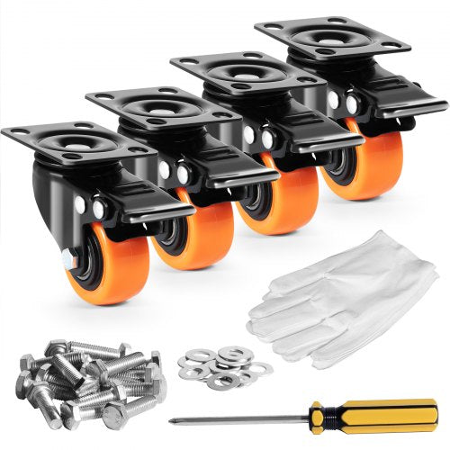Caster Wheels, 2-inch Swivel Plate Casters, Set of 4, with Security Dual Locking No Noise PVC Wheels, Heavy Duty 150 lbs Load Capacity Per Caster, Non-Marking Wheels for Cart Furniture Workbench