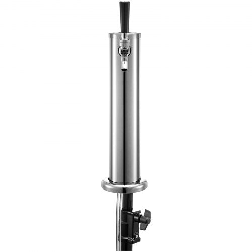 Beer Tower, Single Faucet Tap Kegerator Tower, Stainless Steel Draft Beer Tower, 3" Diameter Column Beer Dispenser Tower, Beer Tower Kit With Hose, Wrench, Black Handle, 4 Nuts for Home & Bar