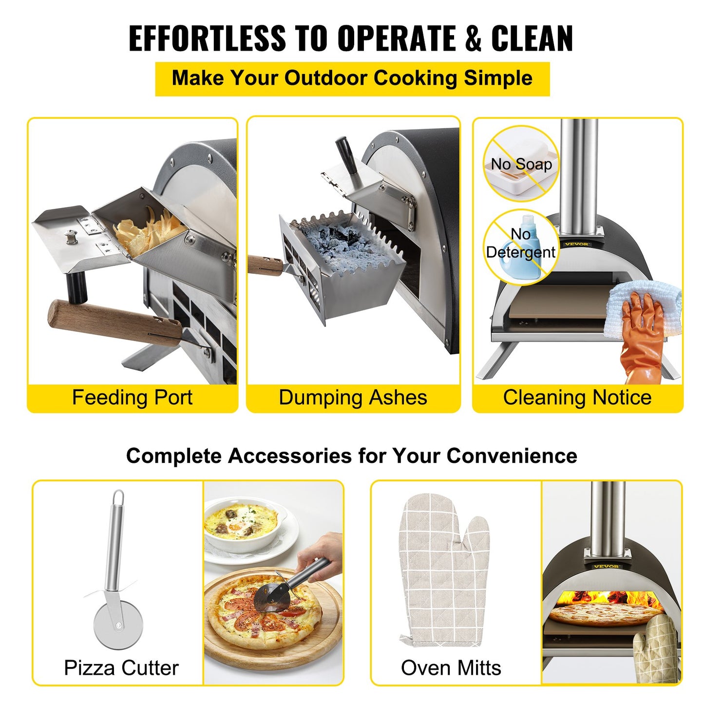 Wood Fired Oven 12" Portable Pizza Oven with Feeding Port Pizza Oven Outdoor 932℉Max Temperature Stainless Steel Portable Wood Fired Pizza Oven with Complete Accessories for Outdoor Cooking