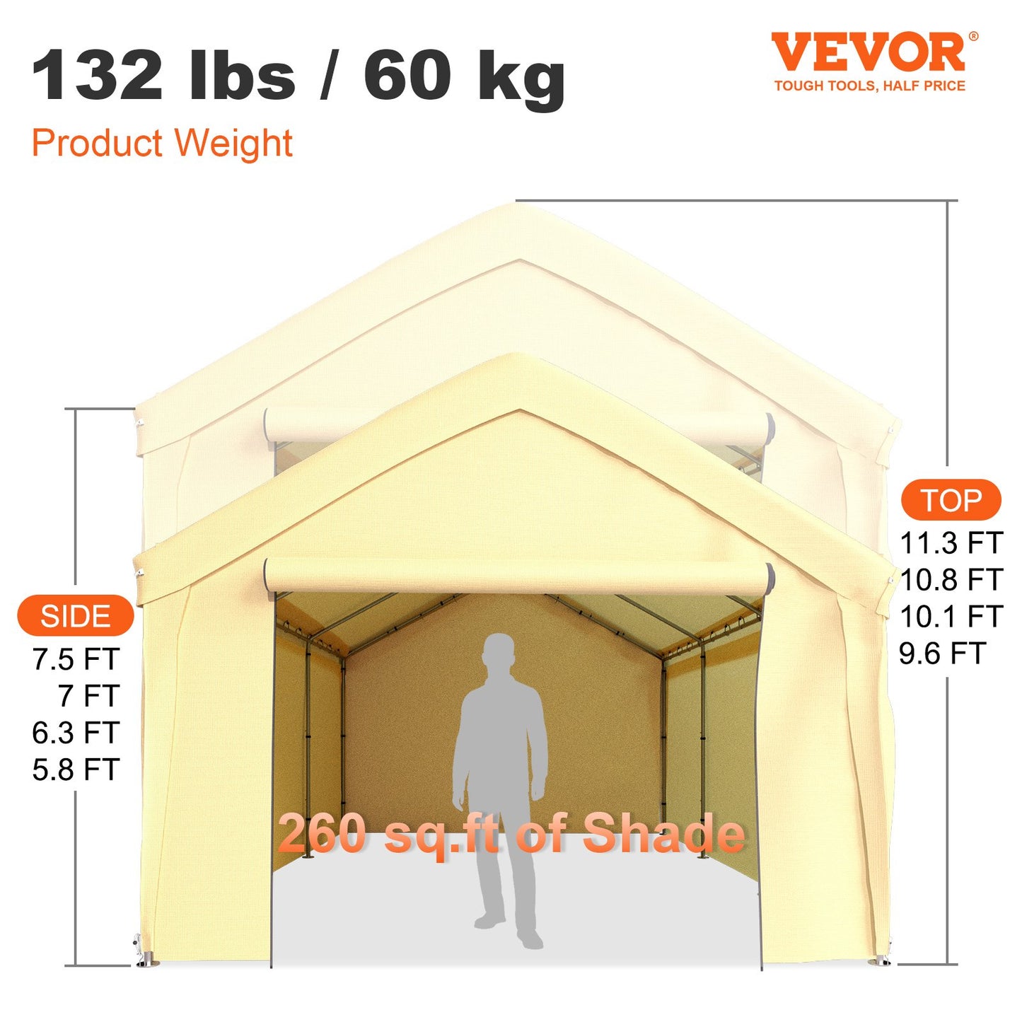 13 x 20 ft Carport Car Canopy, Heavy Duty Garage Shelter with 8 Legs and Removable Sidewalls, Car Garage Tent for Party, Birthday, Boat, Adjustable Peak Height from 9.6 ft to 11.3 ft, Yellow