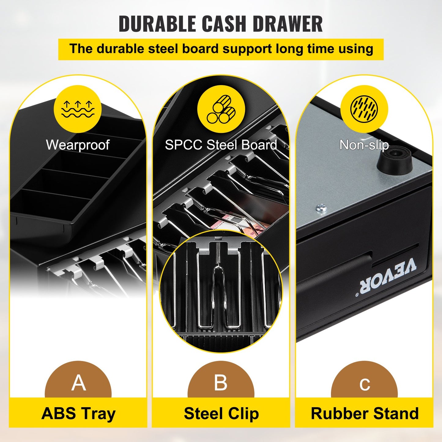 Cash Register Drawer, 13" 12 V, for POS System with 4 Bill 5 Coin Cash Tray, Removable Coin Compartment & 2 Keys Included, RJ11/RJ12 Cable for Supermarket, Bar, Coffee Shop, Restaurant