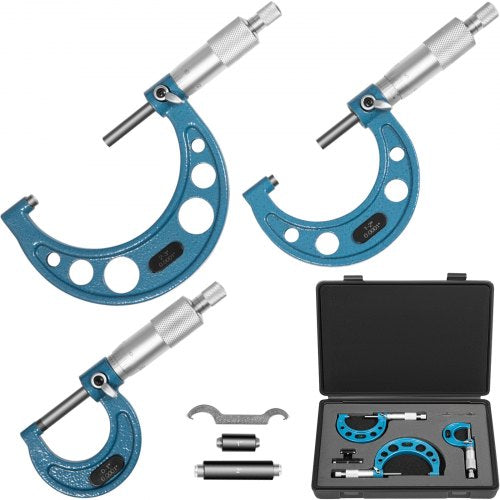 Outside Micrometer Set, 0-3" Machinist Micrometer, 0.0001" Graduation Micrometer Set, 3 Pcs Machinist Tool Set, Alloy Precision Micrometer, Laser-etched Micrometer Standard Set with Fitted Case