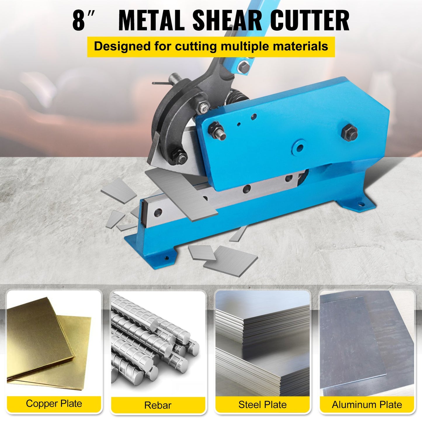 8 Inch Manual Metal Shear Cutter, Heavy Duty 1/4 Inch-3/16 inch Thick Manual Plate Flat Metal Steel Sheet Cutting Cutter Shear Round Stock Metal Steel Sheet Cutting Shear Snips
