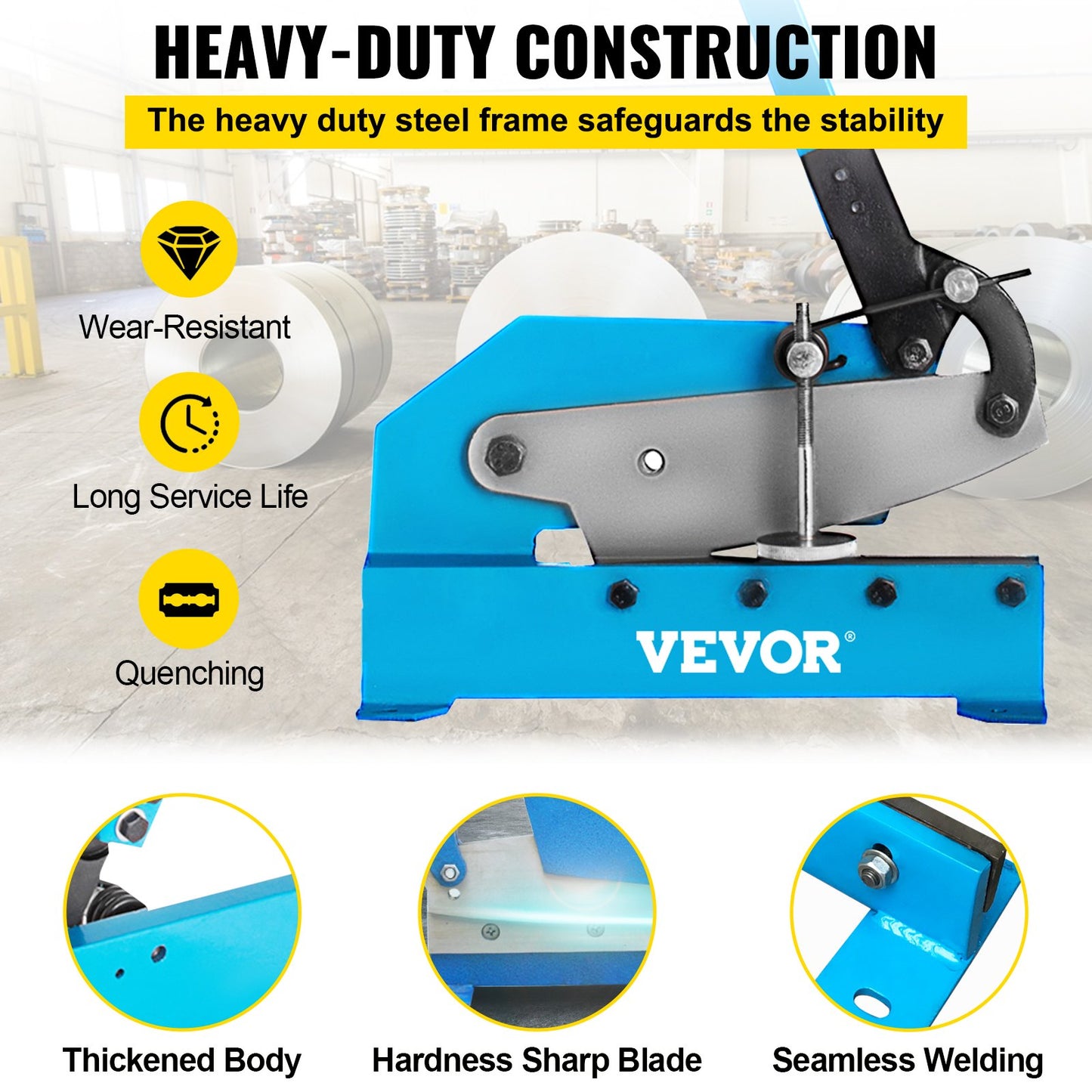 8 Inch Manual Metal Shear Cutter, Heavy Duty 1/4 Inch-3/16 inch Thick Manual Plate Flat Metal Steel Sheet Cutting Cutter Shear Round Stock Metal Steel Sheet Cutting Shear Snips