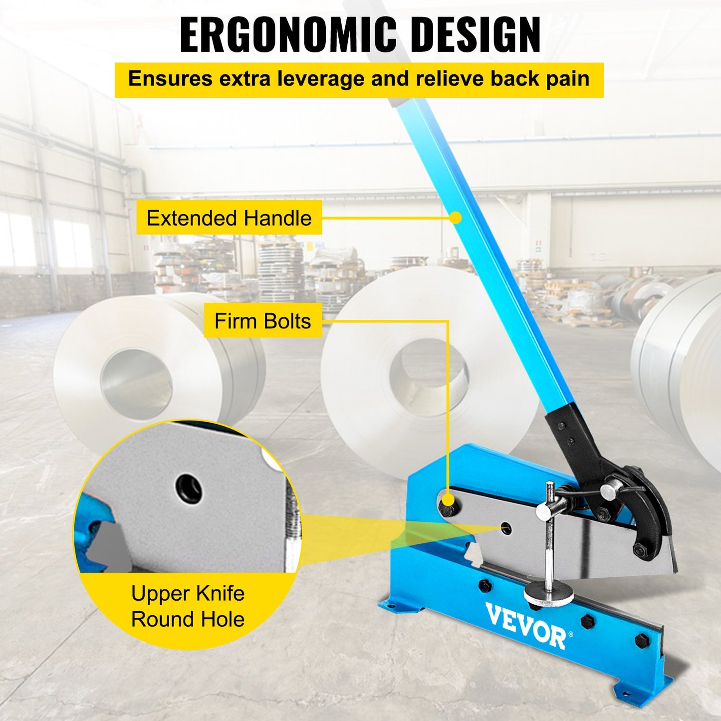 8 Inch Manual Metal Shear Cutter, Heavy Duty 1/4 Inch-3/16 inch Thick Manual Plate Flat Metal Steel Sheet Cutting Cutter Shear Round Stock Metal Steel Sheet Cutting Shear Snips
