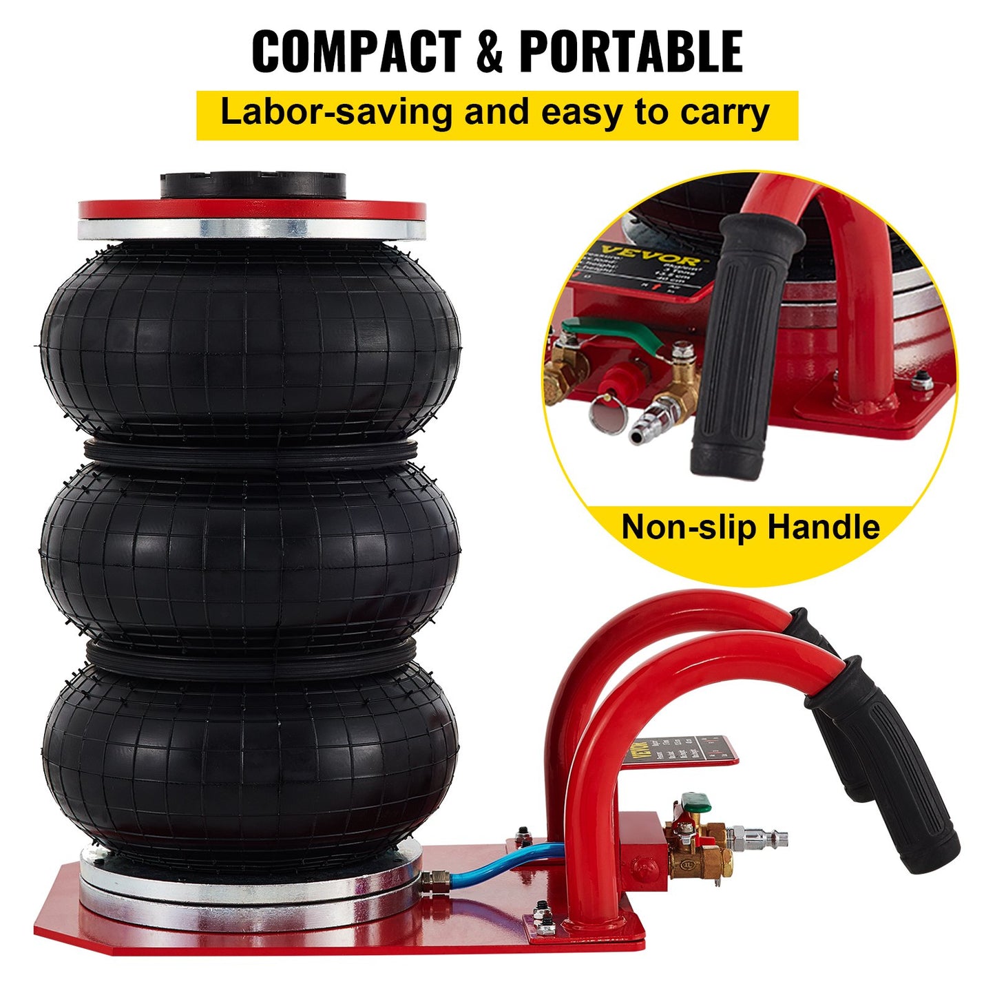 Pneumatic Jacks,6600 lbs(3.0Ton) Pneumatic Car Jack with Portable Handle,triple bag jack Thickened Rubber for soft and easy to collapse terrain, water on sand or muddy roads