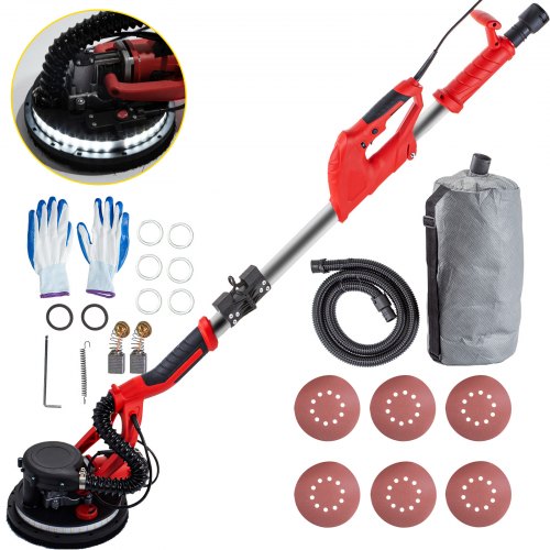 Drywall Sander 750W, Electric Drywall Sander, Foldable Sheetrock Sander, with Telescope Handle, Electric Sander, Variable Speed 800-1750 RPM, Wall Sander, with LED Strip Light and Vacuum Bag