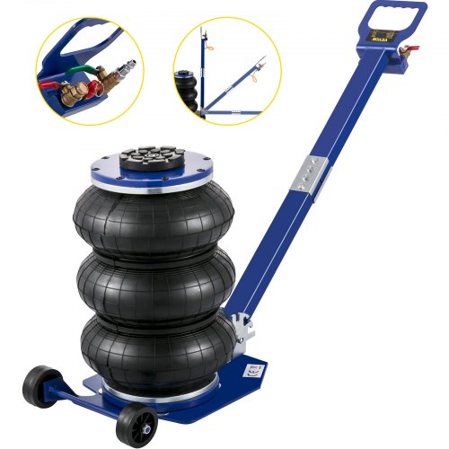 Air Bag Jack 6600lbs Capacity Pneumatic Jack Quick Lift 3T, Heavy Duty, Car Repair Jacks and Floor Jacks, Folding Rod Fast Lifting, Triple Bag, with Two Wheels, Quick Car Lifting Jack