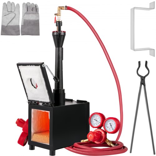 Propane Knife Forge, Blacksmithing Forge with Single Burner, Portable Propane Forge with Two Durable Doors, Large Capacity Farrier Forge, Square Propane Burner Forge for Knife and Tool Making