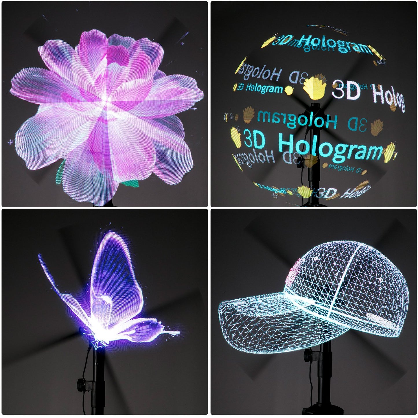 3D Holographic Fan 42cm Diameters Hologram Fan with 224 Led Lamps 3D Hologram Projector 450x224 Resolution Holographic Led Fan Display Support for Windows XP/7/8/10/Android Advertising Display