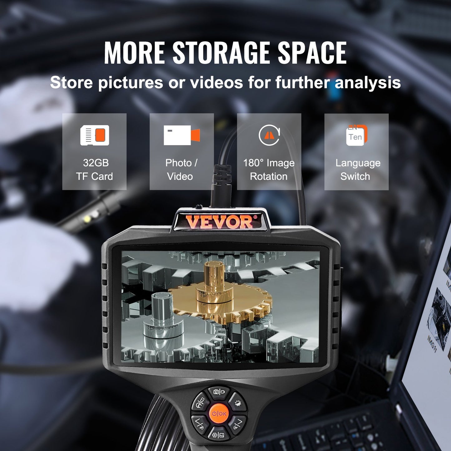 Triple Lens Inspection Camera with Light, 5" IPS Screen Industrial Borescope, 8X Zoom 1080P HD Split Screen, 10 LED Lights Scope Camera for Automotive, Plumbing(16.5FT)