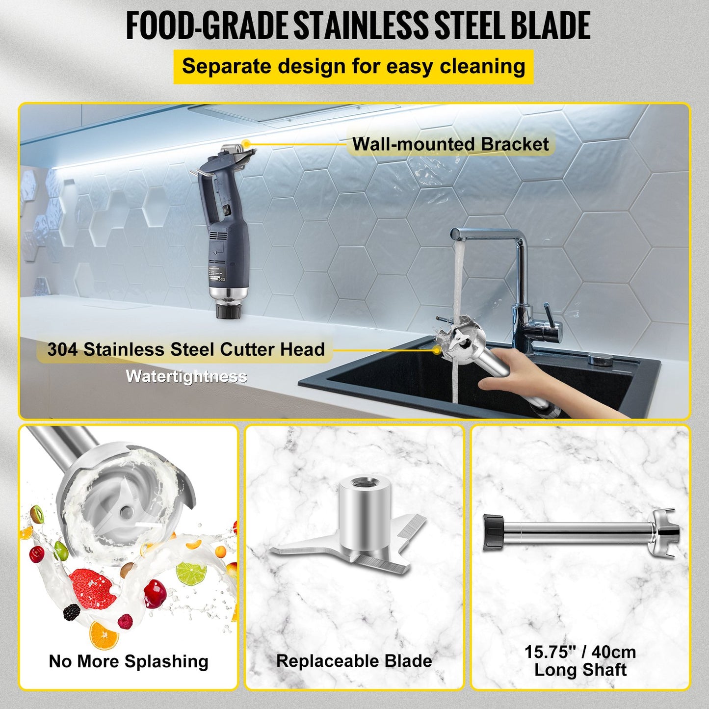 Commercial Immersion Blender 500W Variable Speed Commercial Hand Blender with 15.7-Inch Blender Shaft Industrial Immersion Blender Hand Immersion Blender for Commercial Use