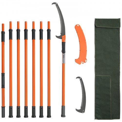 Manual Pole Saw, 7.3-27 ft Extendable Tree Pruner, Sharp Steel Blade High Branches Trimming, Manual Branch Trimmer with Lightweight 8 Fiberglass Handles, for Pruning Palms and Shrubs
