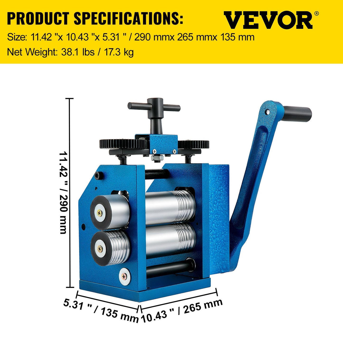 Rolling Mill 4.4"/112mm Jewelry Rolling Mill Machine Gear Ratio 1:2.5 Wire Roller Mill 0.1-7mm Press Thickness Manual Combination Rolling Mill for Jewelry Sheet Square Semicircle Circle Pattern