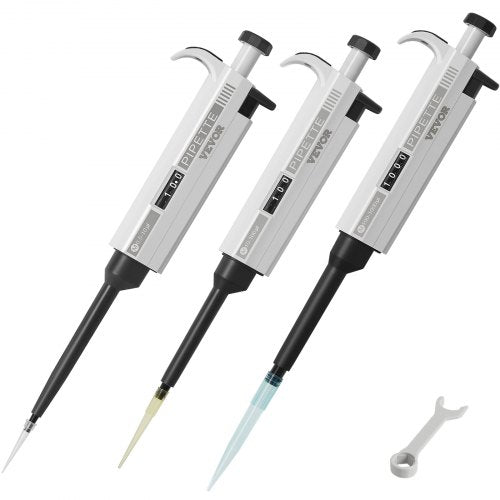 Micropipette Kit, 3 Single Channel Pipettes (0.5-10μl, 10-100μl, 100-1000μl), Fully Autoclavable, High Accurate Pipettor with Adjustable Volume, with 3 Tips (10μl, 200μl, 1000μl) Pcs, for Lab