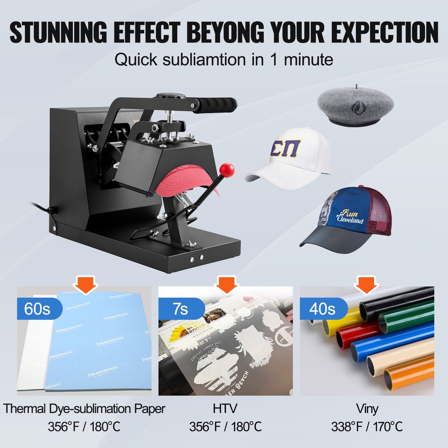 Hat Heat Press, 4-in-1 Cap Heat Press Machine, 6x3inches Clamshell Sublimation Transfer, LCD Digital Timer Temperature Control with 4pcs Curved Heating Elements (6x3/6.7x2.7/6.7x2.7/8.1x3.5)