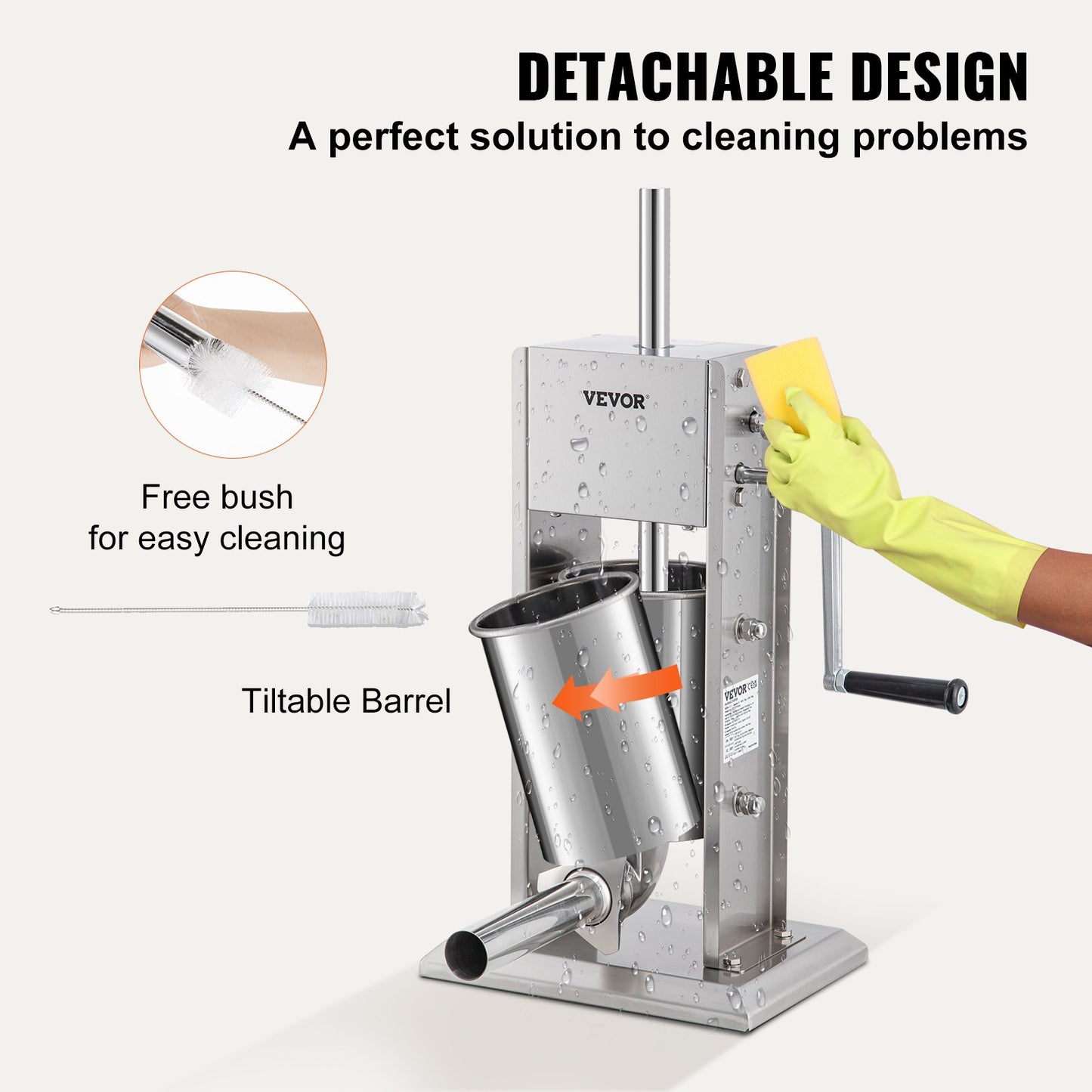 Manual Sausage Stuffer, 5LBS/3L Capacity, Two Speed 304 Stainless Steel Vertical Sausage Stuffer, Sausage Filling Machine with 4 Stuffing Tubes, Suction Base for Household or Commercial Use