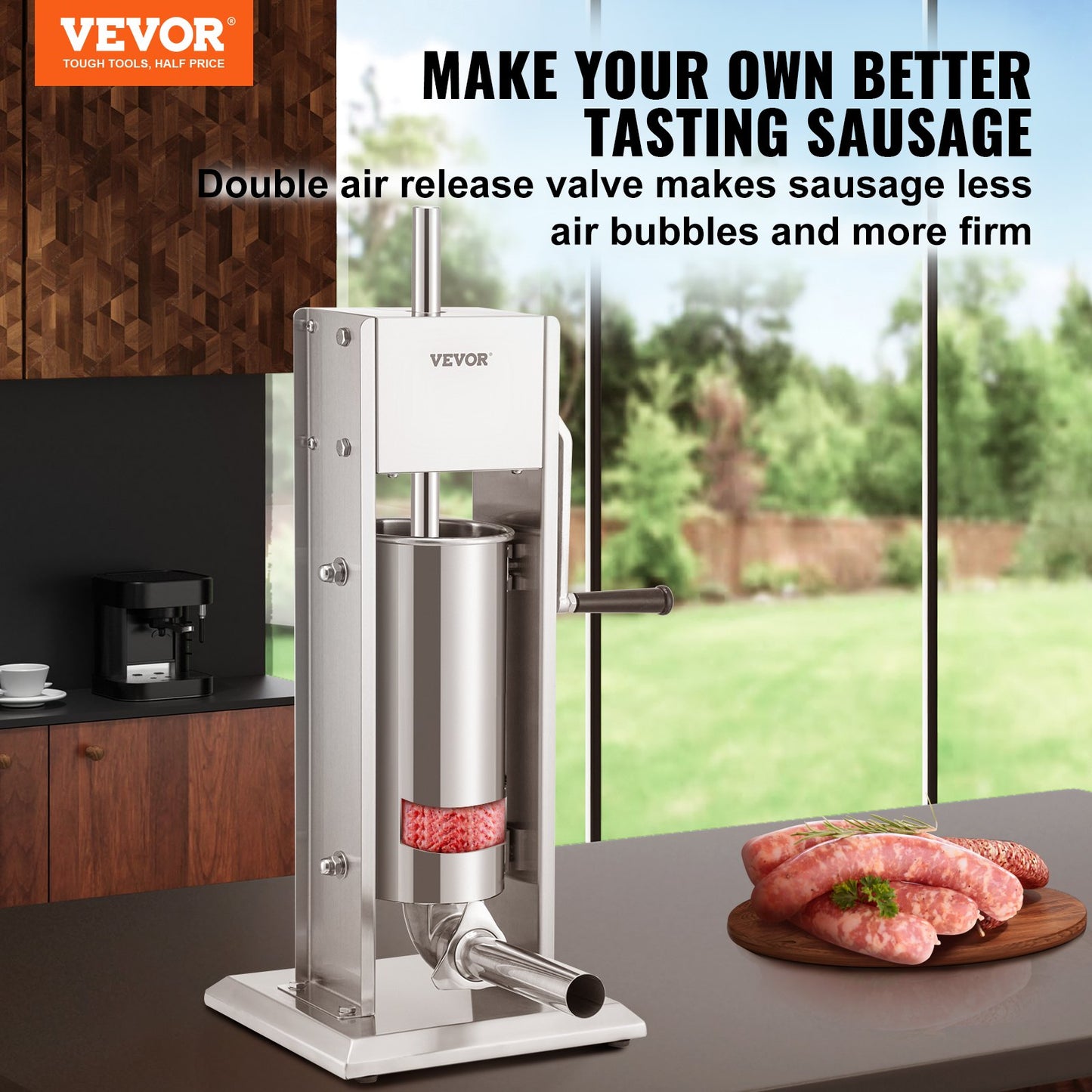 Manual Sausage Stuffer, 8LBS/5L Capacity, Two Speed 304 Stainless Steel Vertical Sausage Stuffer, Sausage Filling Machine with 4 Stuffing Tubes, Suction Base for Household or Commercial Use