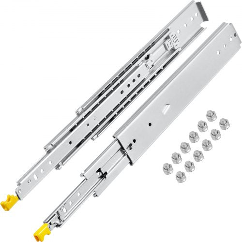 Drawer Slides with Lock, 1 Pair 20 inch, Heavy-duty Industrial Steel up to 500 lbs Capacity, 3-Fold Full Extension, Ball Bearing Lock-in & Lock-Out, Side Mount