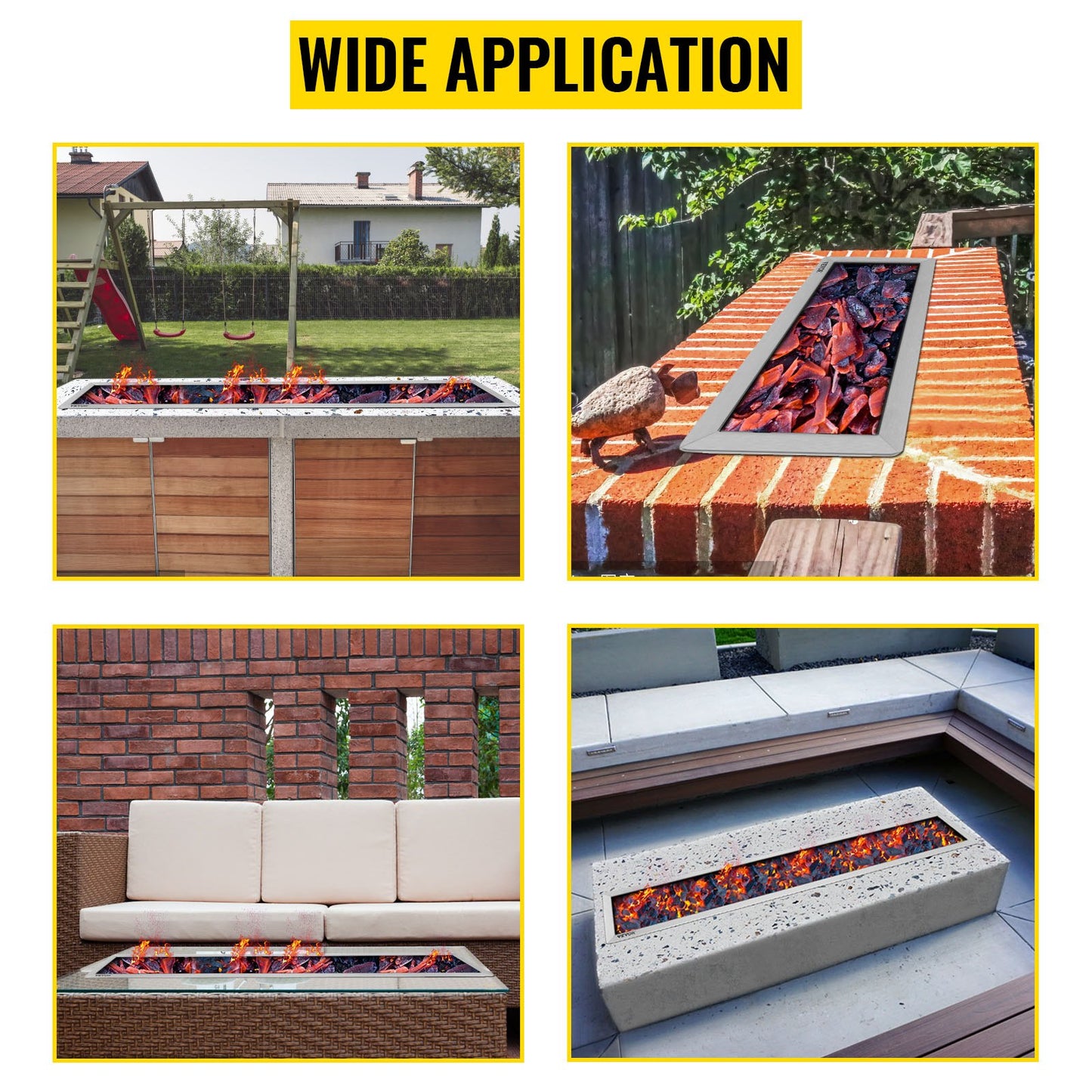 Fill-in Fire Pit Pan Burner Natural Gas Fire Pit Burner 48x6 Inch Fire Pit Pan 8.3 LBS Stainless Steel Fill In Pan Linear Fire Pit Pan Metal Square Burner Heater