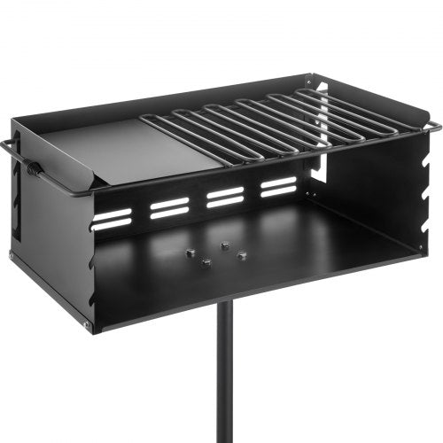 Outdoor Park Style Grill 24 x 16 Inch Park Style Charcoal Grill Carbon Steel Park Style BBQ Grill Adjustable Park Charcoal Grill with Stainless Steel Grate Outdoor Park Grill, In-ground Pillar