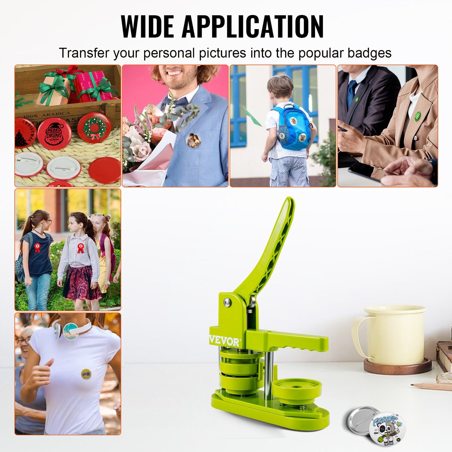 Button Maker Machine, Installation-Free Badge Punch Press Kit, 58mm (2.25 inch) Pin Maker, Button Making Supplies with 100pcs Button Parts & Circle Cutter & Magic Book