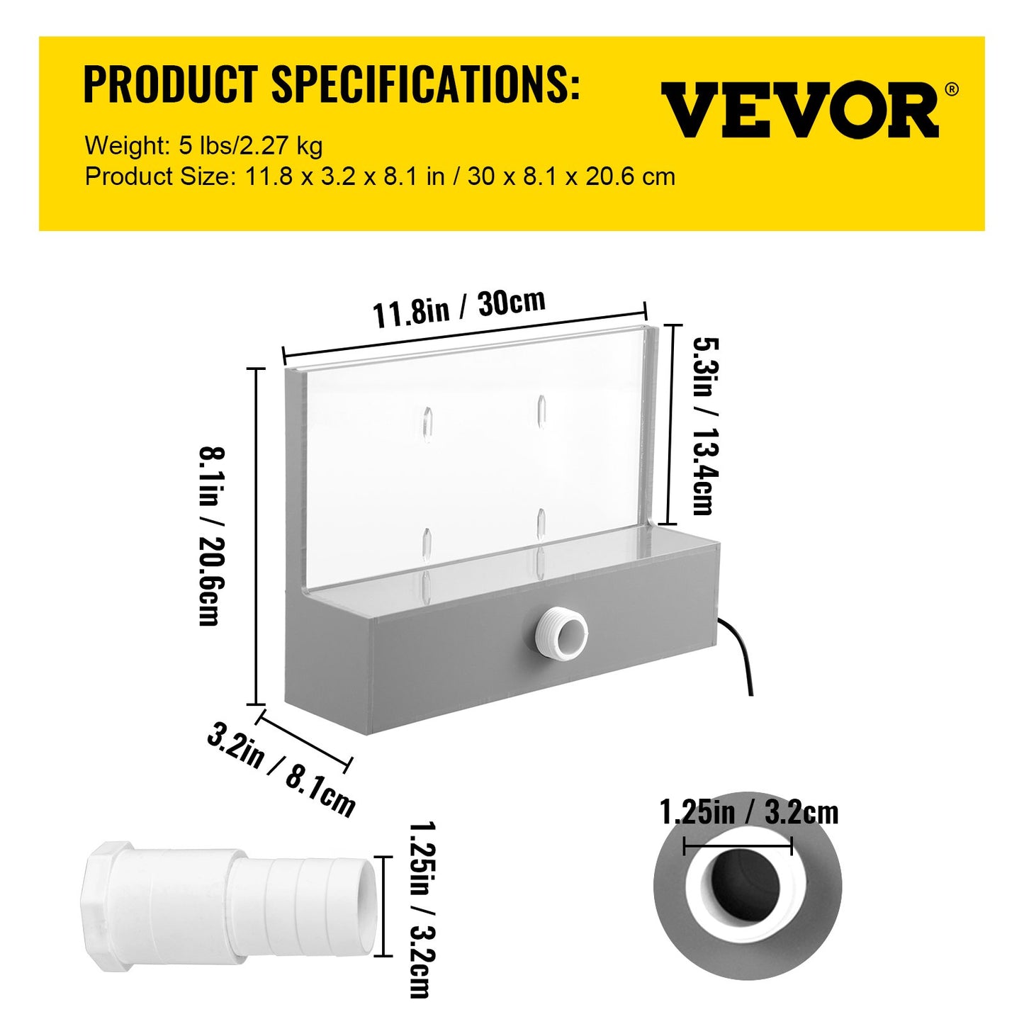 Pool Fountain Spillway 11.8x3.2x8.1 Inches, Fountain Spilway Blue Strip LED Light, Pool Waterfall Fountain Solid Acrylic, Pool Waterfall for Garden Pond, Swimming Pool, Squares