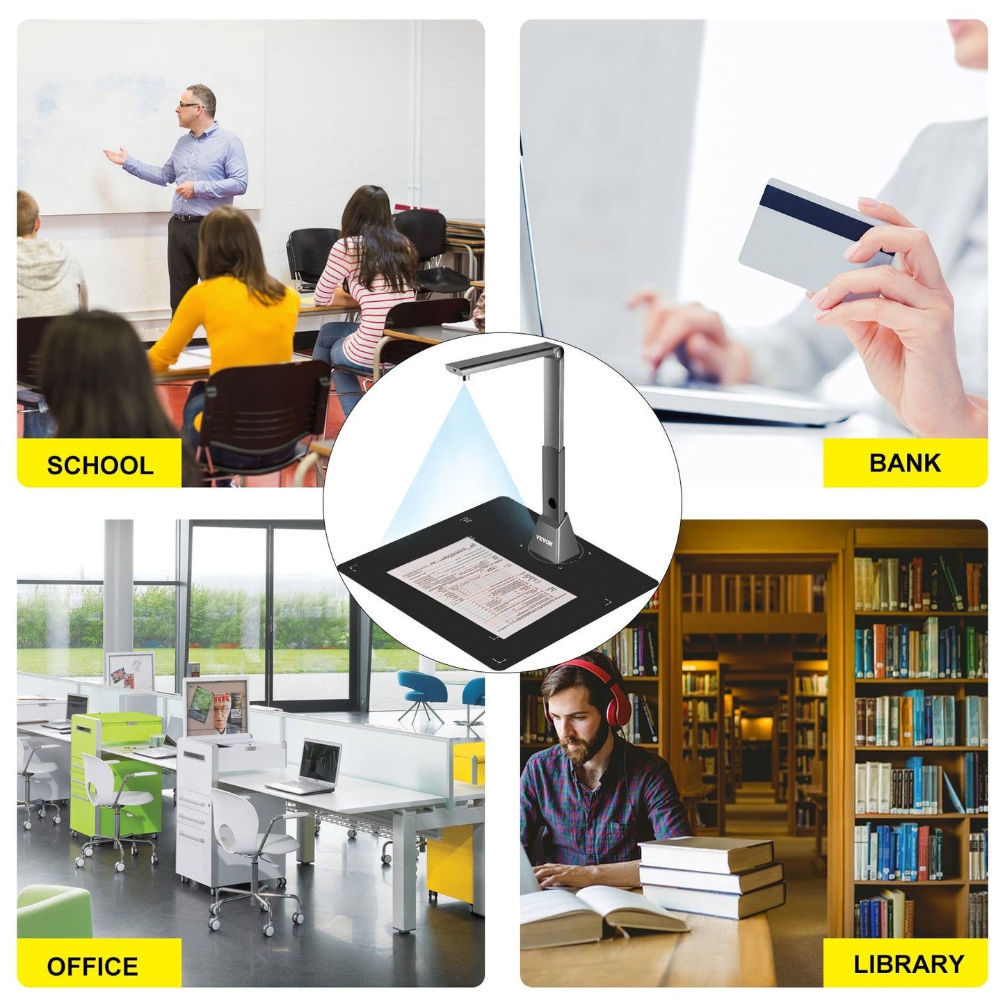 Document Camera for Teachers A3 Scanning Size Book Scanner 10 Mega-Pixel Lens Book & Document Scanner w/ LED Lights Portable Scanner for Teacher OCR Function for Classroom Online Teaching Office