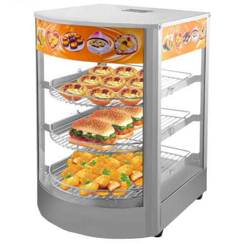 Commercial Food Warmer 14-Inch Pizza Warmer 3 Tiers Pastry Warmer Magnetic Tempered-Glass Door Pizza Warmer Display Case LED Warm Light Food Display Warmer