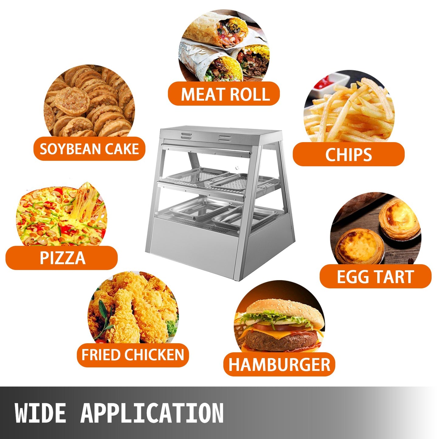 Commercial Food Warmer 27-Inch Pizza Warmer 2 Tiers Pastry Warmer with Tilt-Up Doors Pizza Warmer Display Case LED Warm Light Food Display Warmer