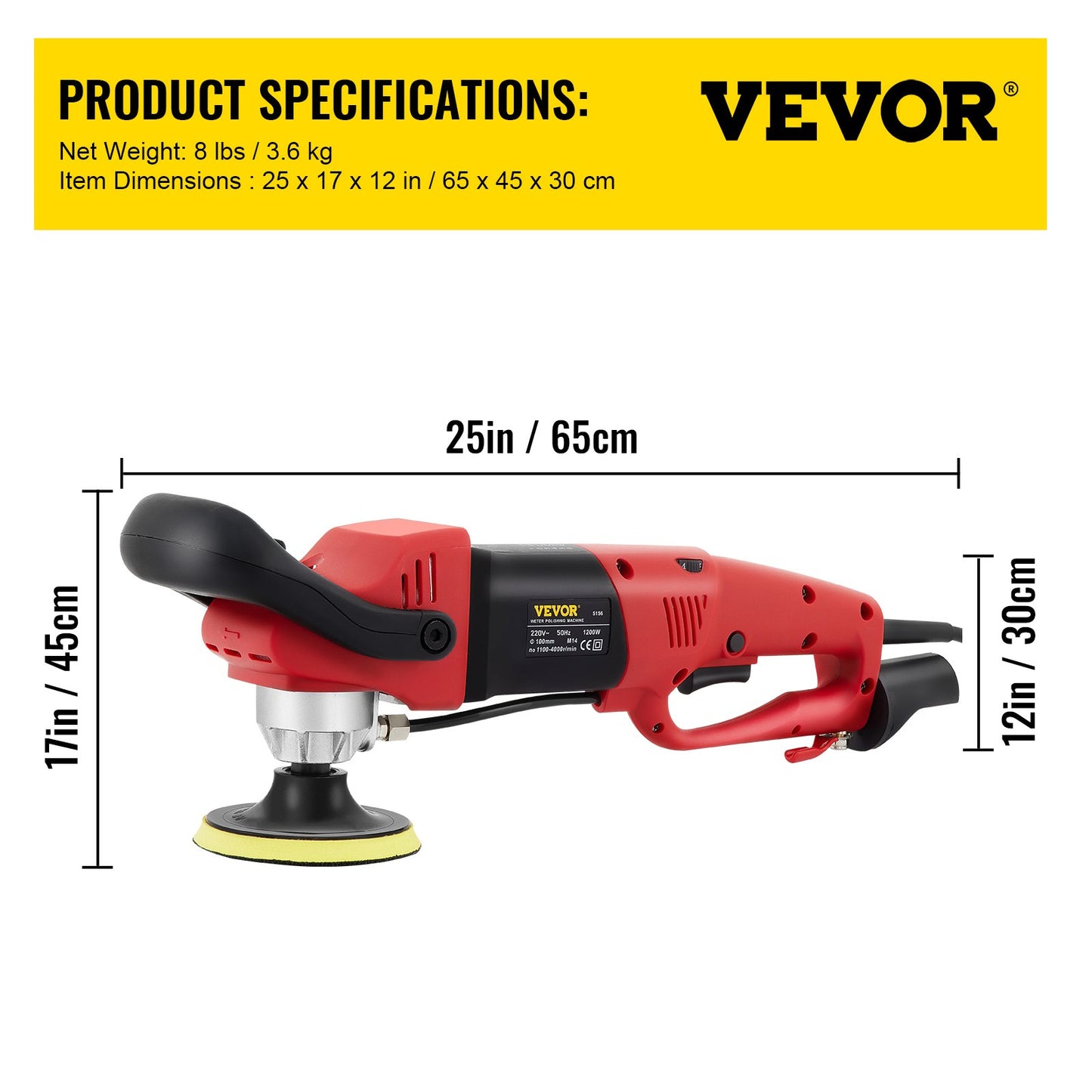 Wet Polisher Grinder, Variable Speed 4" & 5" Diamond Polishing Pads, Buffing Machine with 78.7" Water Pipe Adapter & Splash Shield, Electronic Concrete Stone for Title Floor Countertop CE