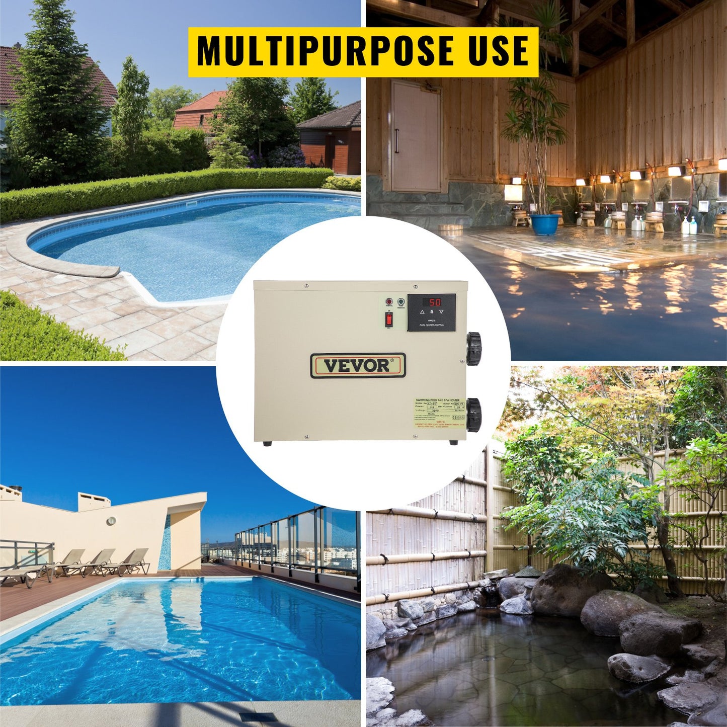 Electric SPA Water Heater 5.5KW 220V 50-60HZ Digital SPA Heater with Adjustable Temperature Controller for Swimming Pool and Hot Bathtubs Self Modulating Control Pool SPA Heater