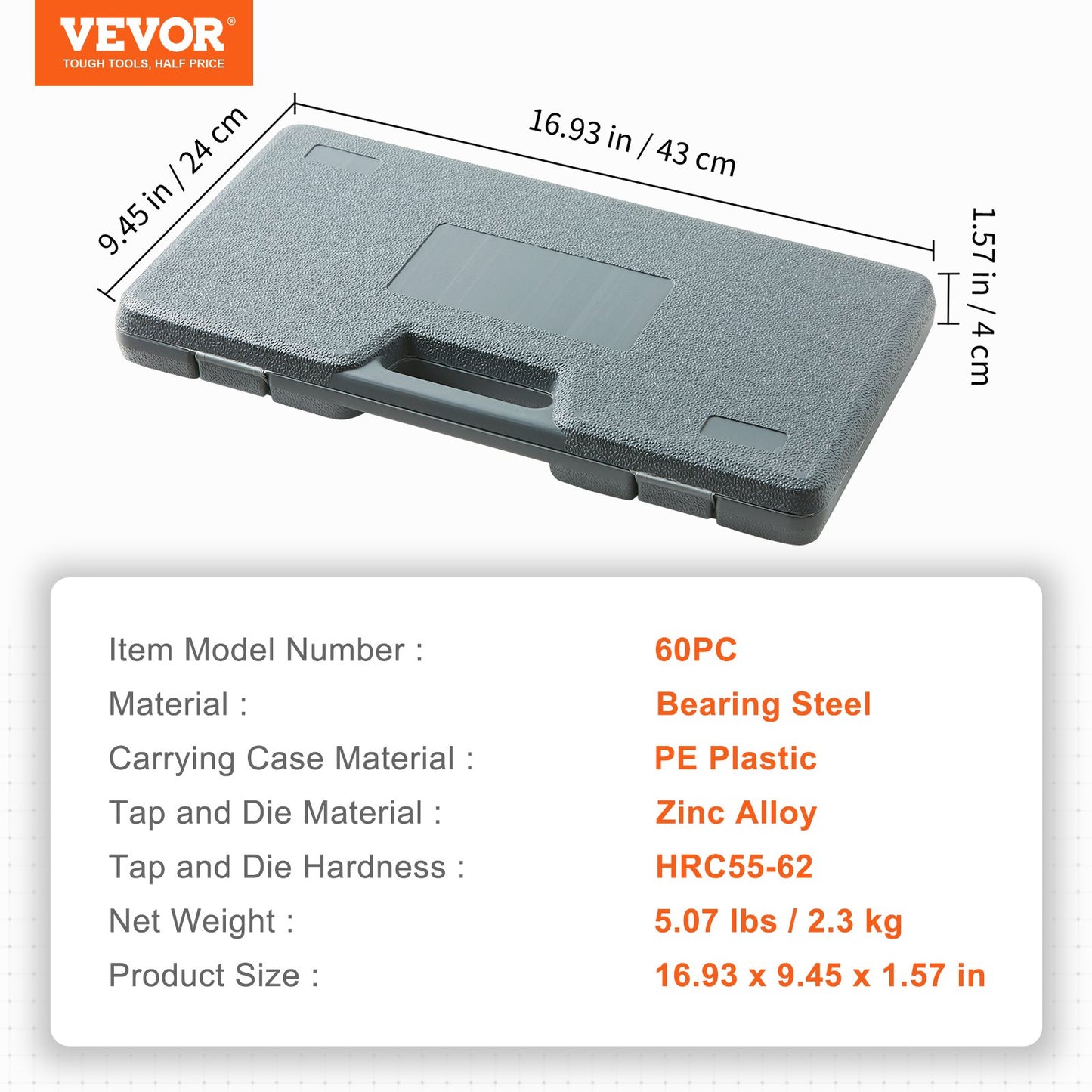 Tap and Die Set 60Pcs Metric and SAE Standard Bearing Steel Threading Tool