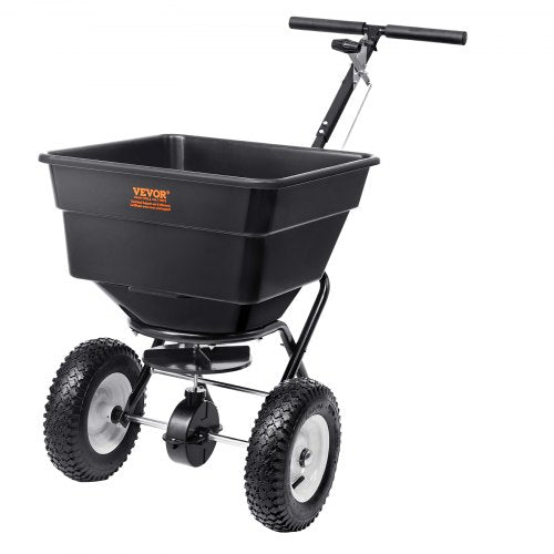Broadcast Spreader, 100 LB Walk-Behind Turf Spreader with 12" Wheels, Steel Push Fertilizer Spreader, Garden Seeder, and Salt Spreader, Designed for Residential, Farm, and Tough Terrain, Black