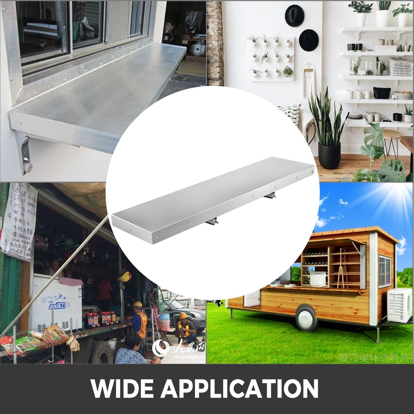 48x12 Inch Concession Window Shelf Stainless Steel Drop Down Folding Serving Food Wall Shelf Stand Serving for Concession Trailer Serving Window