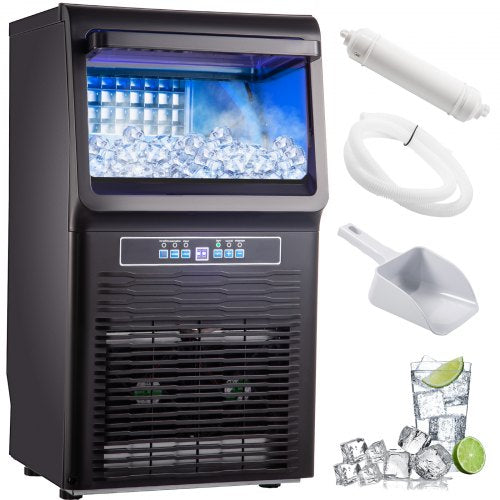 Countertop Ice Maker, 70LBS/24H Yield, Tabletop Ice Machine w/ 11LBS Storage, Ice Cube Maker w/ 36PCS Ice Plate, 350W Ice Maker Machine w/ Control Panel Blue Light Drain Pipe Filter Scoop, 220V