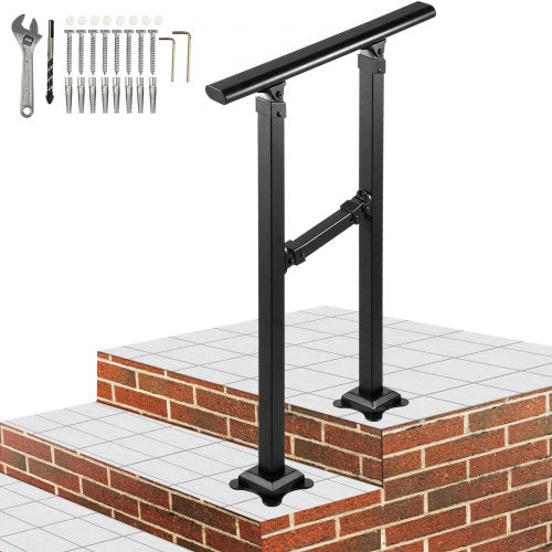 Outdoor Stair Railing, Fits for 1 Step Transitional Wrought Iron Handrail, Adjustable Exterior Stair Railing, Handrails for Concrete Steps with Installation Kit, Matte Black Outdoor Handrail