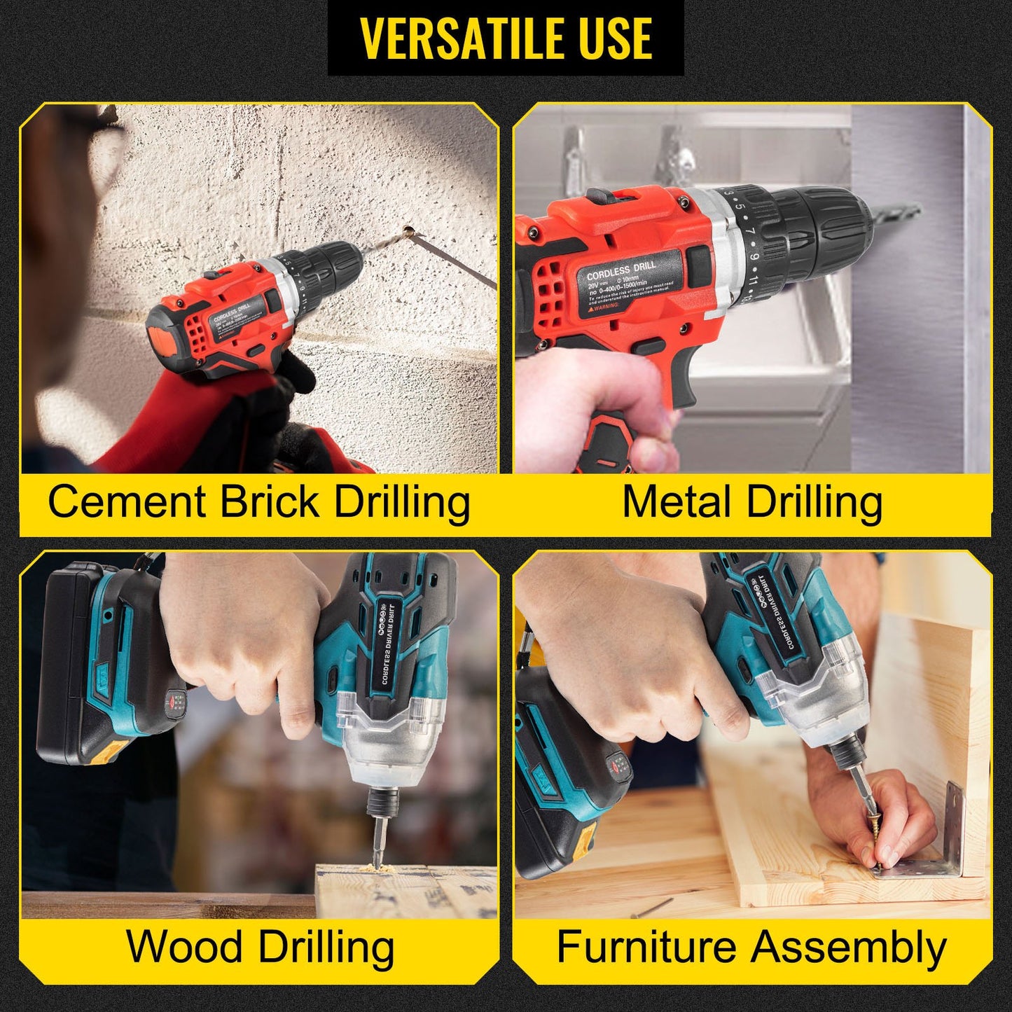 Cordless Drill Combo Kit, 20V Max Cordless Drill 2 Speeds, 2/5" Keyless Chuck Electric Screwdriver, 1239 in-lbs Torque Impact Driver, Lithium-Ion Brushless 2-Tool Combo Kit for Home Improvement