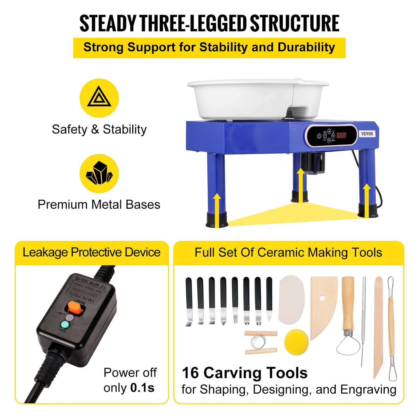 Pottery Wheel Ceramic Forming Machine, 9.8" LCD Touch Screen Clay Wheel, 350W Electric DIY Clay Sculpting Tools with Foot Pedal & Detachable ABS Basin for Adults and Beginners Art Craft Blue